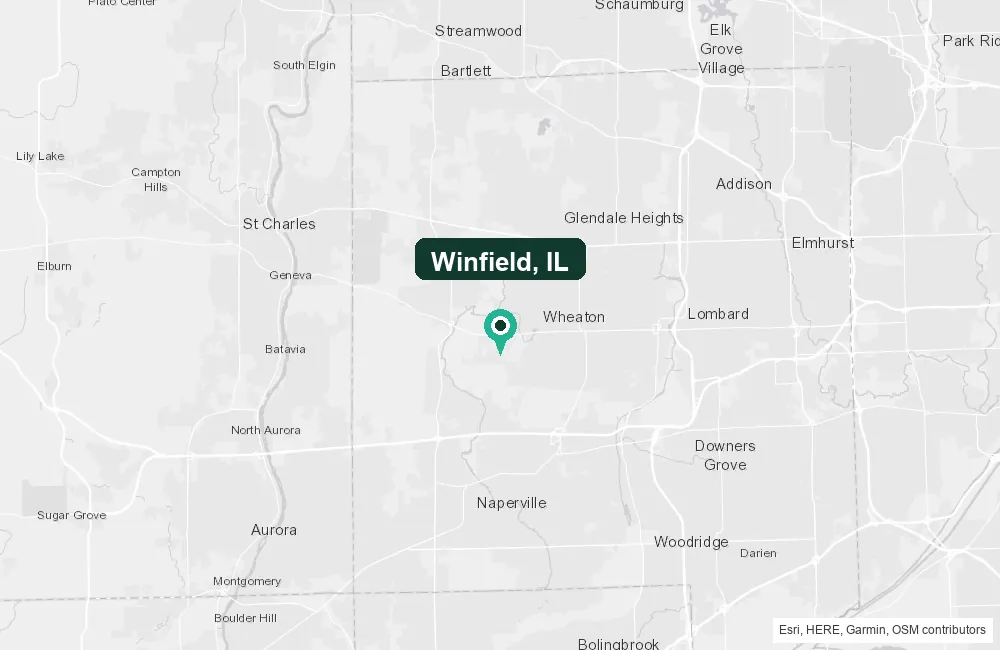 Map of Winfield, Illinois and the surrounding DuPage County area service area